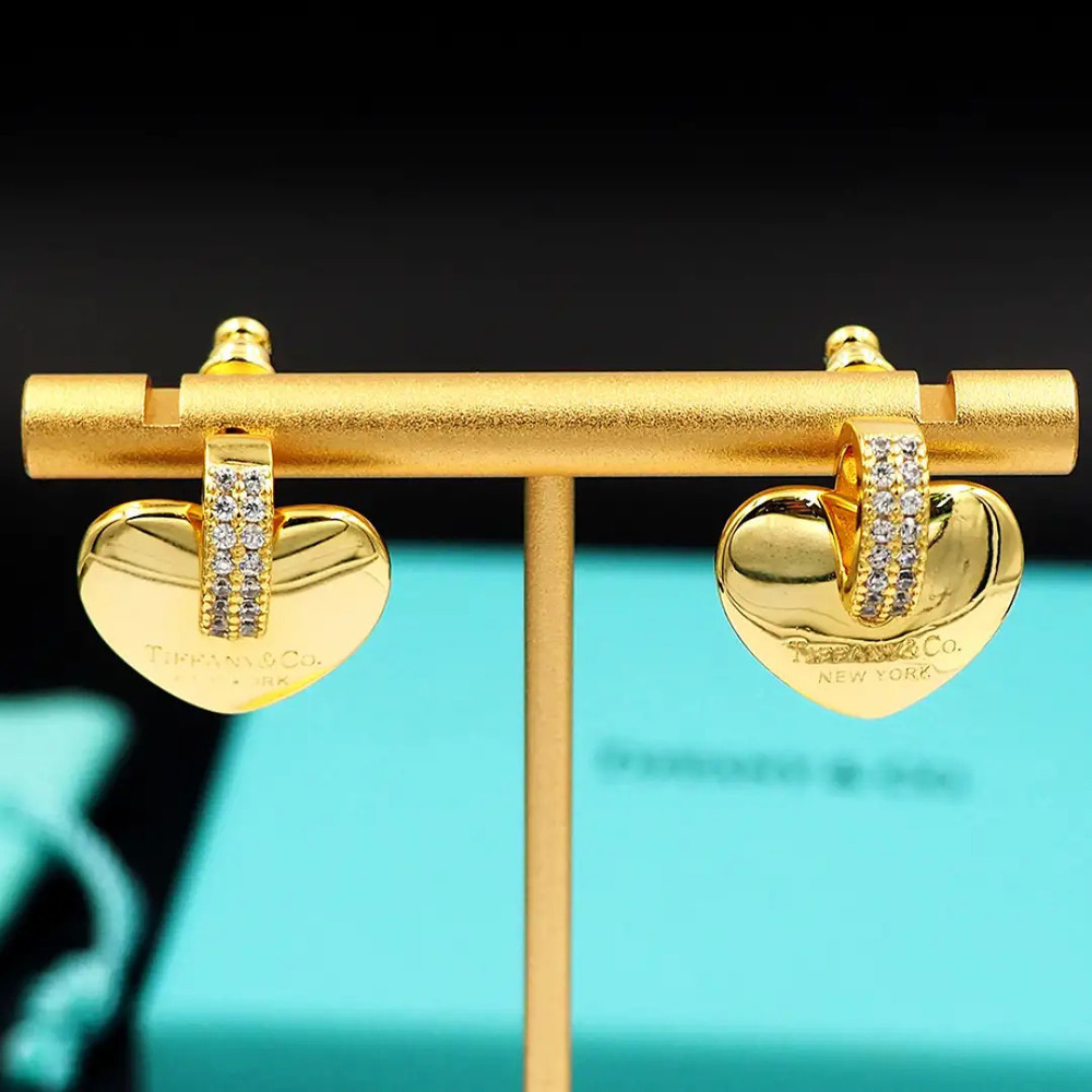 Tiffany & Co. Gold Heart Hoop Diamond Stud Earrings - Picture 4 of 5